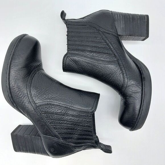Born Boots Womens Sz 8.5 Black Leather Mireille Classic Block Heeled Platform - Picture 7 of 11